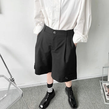 WIAOFELLAS  -  Straight Causal Suit Shrts For Men Bottom Button Patchwork Solid Color Trumpet Summer Casual Knee Length Pants 2Y8381